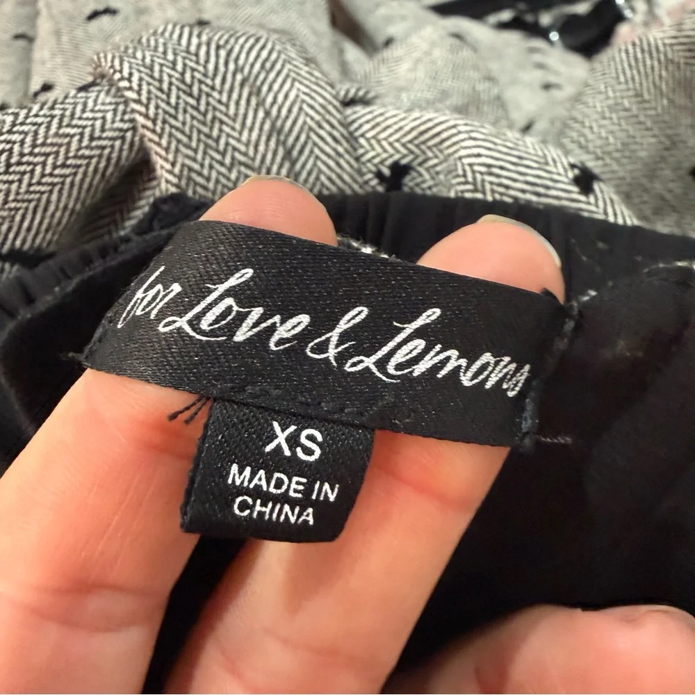 For Love And Lemons Dress Twill Bow Print Drop Waisted Mini in Grey - Picture 7 of 7